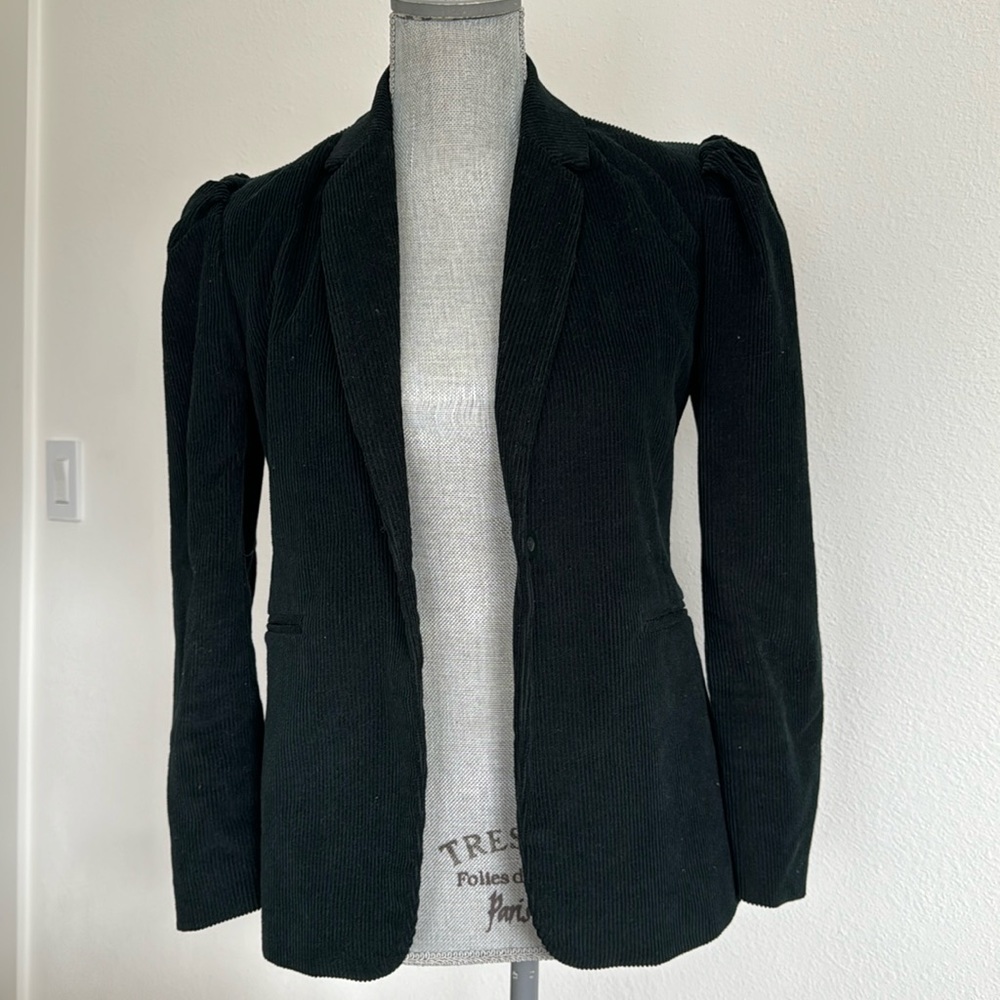 Blanknyc puff sleeves green corduroy blazer